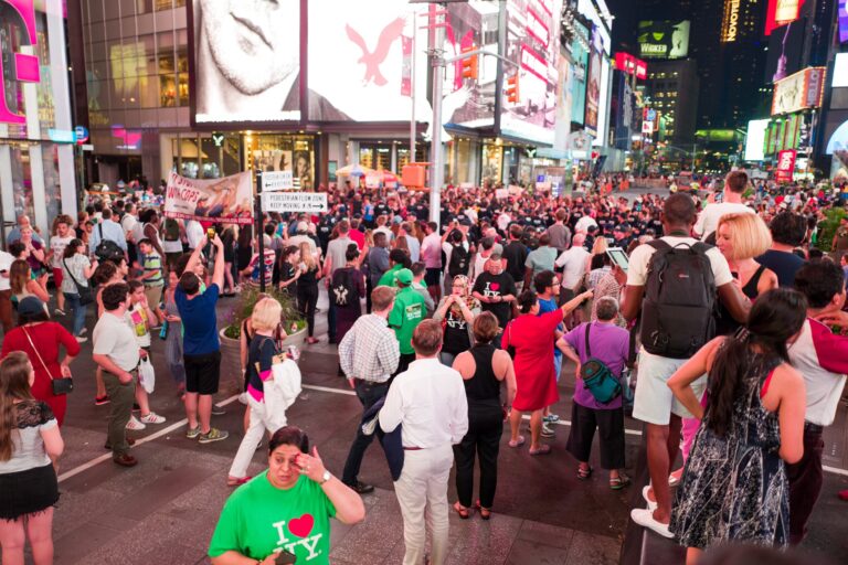 Crowd in Times Square at night, New York City